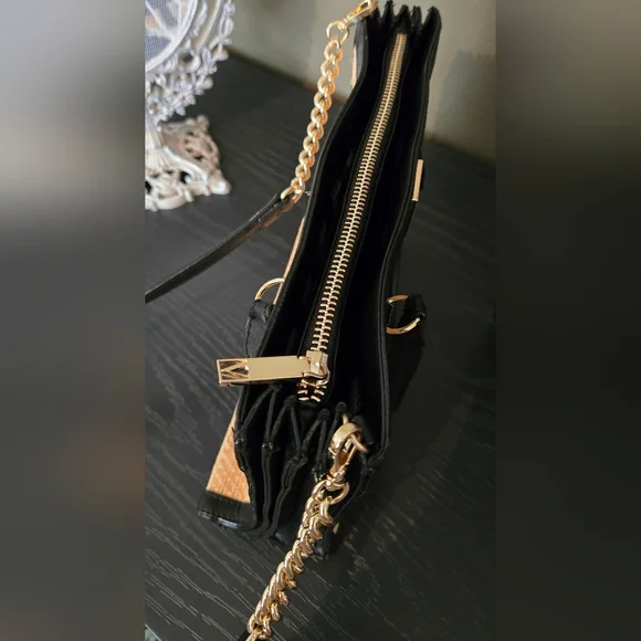 Victoria's Secret Structured Satchel Straw Tote Black Tan Women Crossbody NWOT - Picture 11 of 16